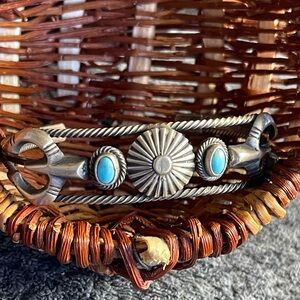 Turquoise Sterling Silver 925 Native Cuff Stamped/Signed by Artist Running Bear